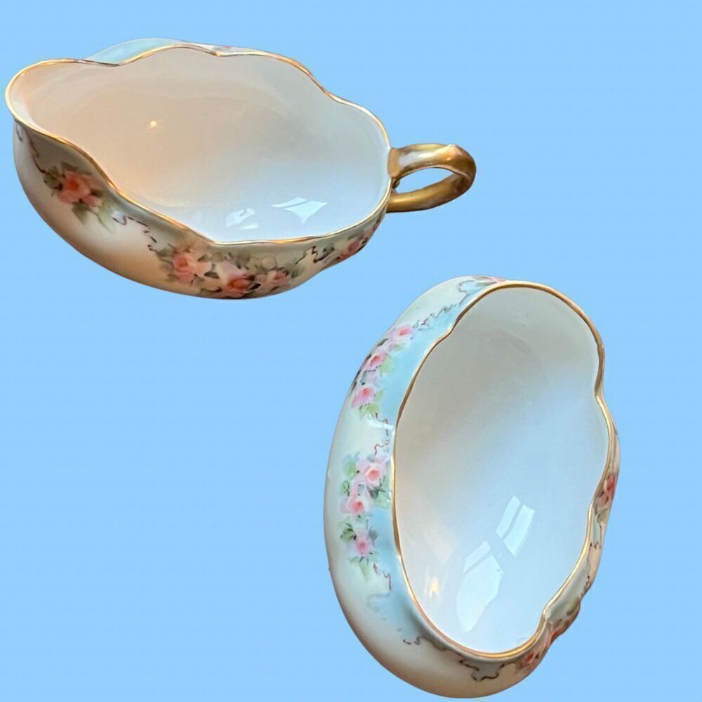 2 Pc Vintage Nori Take Nippon Footed Bowl Dish & Creamer Hand Painted Roses